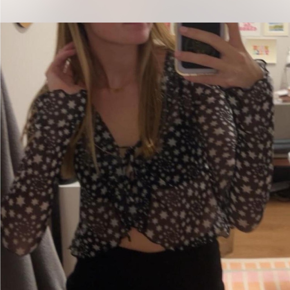 Free People Black Sheer Star Blouse